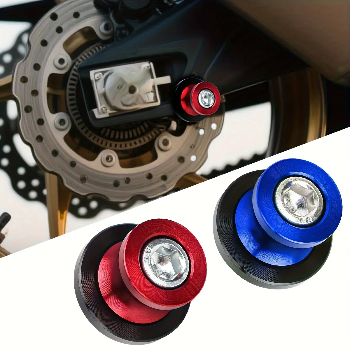 2pcs 6mm Aluminum Anodized Motorcycle Swingarm Spool Sliders, Easy-Installation Paddock Stand Lift Screws, 2 Stainless Bolts, Motorcycle & Scooter Frame Fittings Accessories