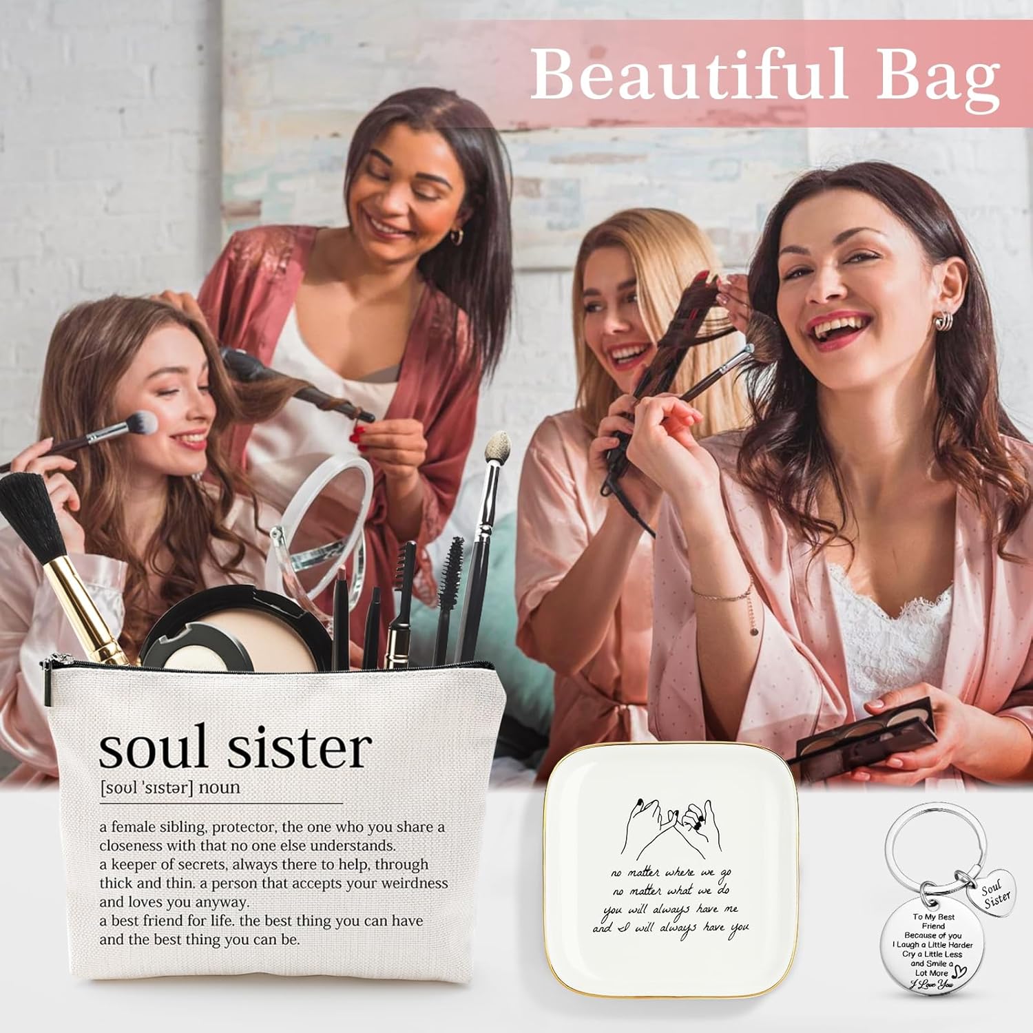 SUNDAY MIRTH Bestie Friendship Gifts for Women - Soul Sister BFF Bestfriend  Basket with Candle, Notebook & Pen in Elegant Packaging
