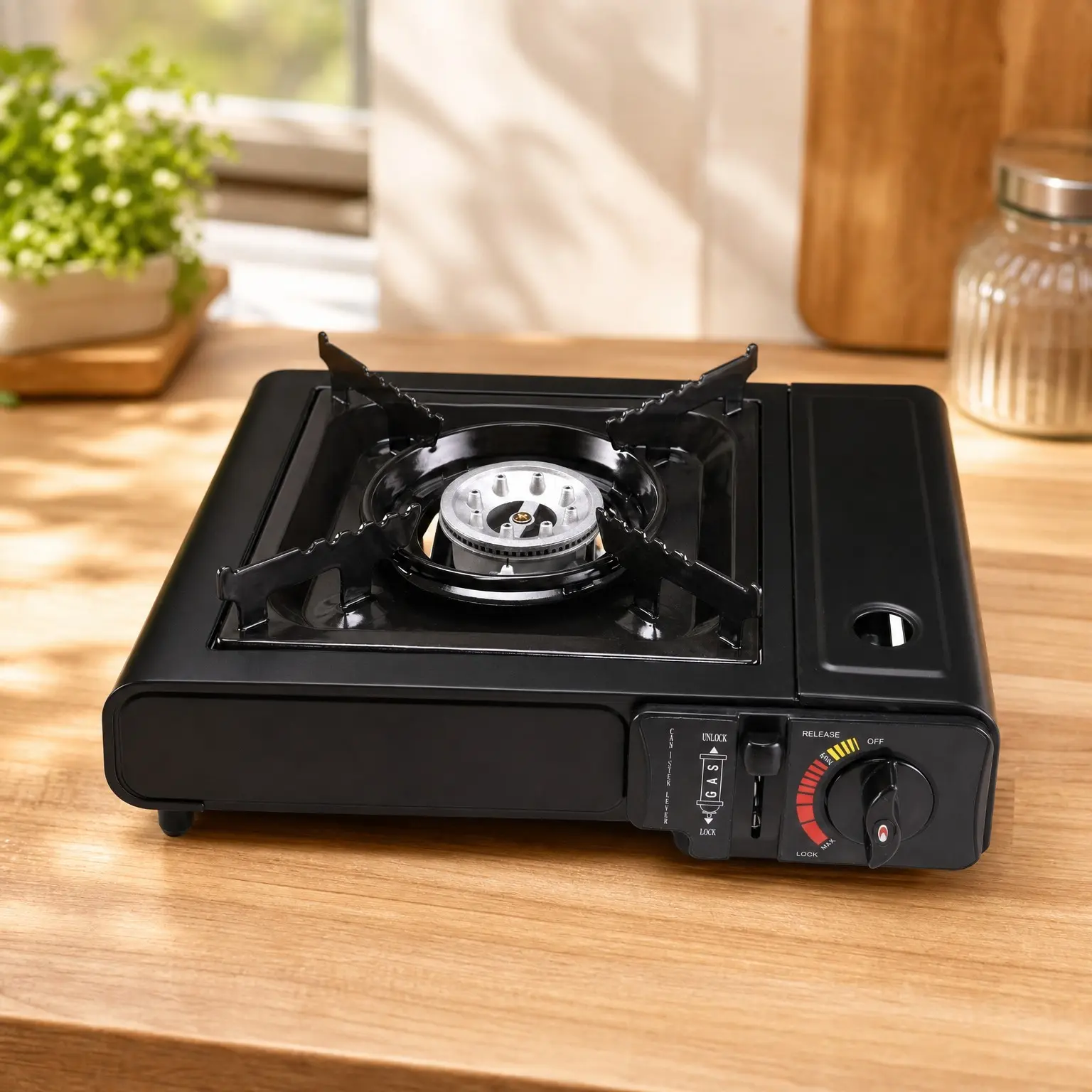 Portable Butane Stove 8500 BTU with Auto Ignition, Lightweight Camping Gas Burner with Safety Lock, BlackGift