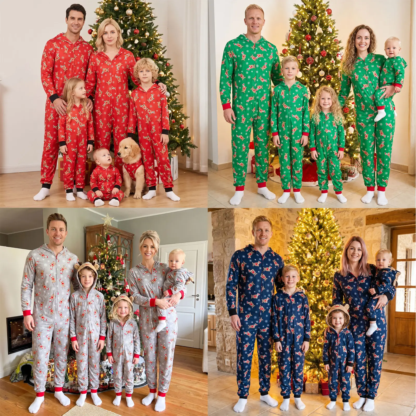 Babamoon Baby, Women's Family Matching Christmas Pajamas - Cute Deer Long-Sleeve Soft Hoodie Jumpsuit, Casual Sleepwear Sets