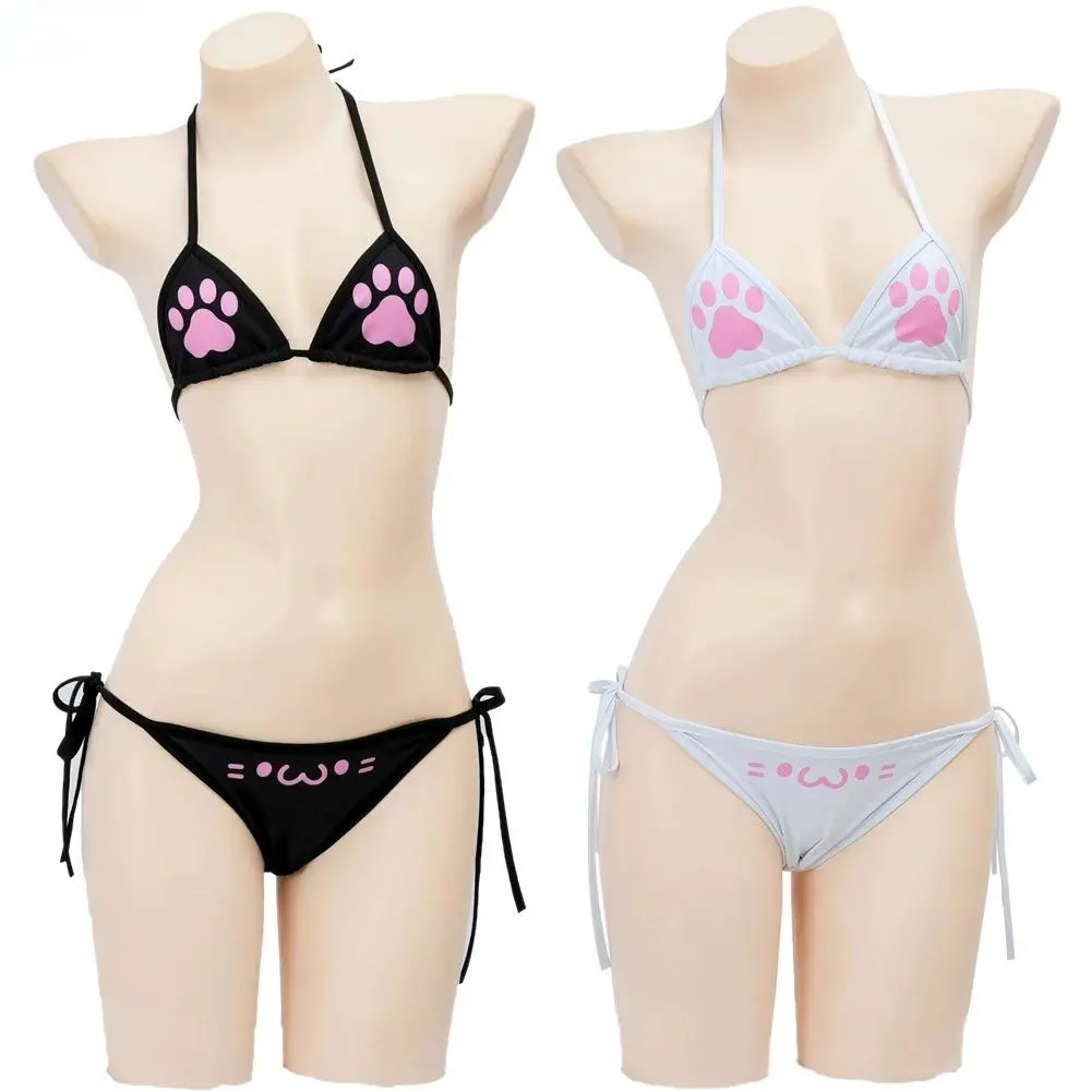 Women's Kawaii Anime 3-Piece Swimsuit - Cat Paw Claw Pattern Cosplay Wear, Swimsuit for Women Underwear Set
