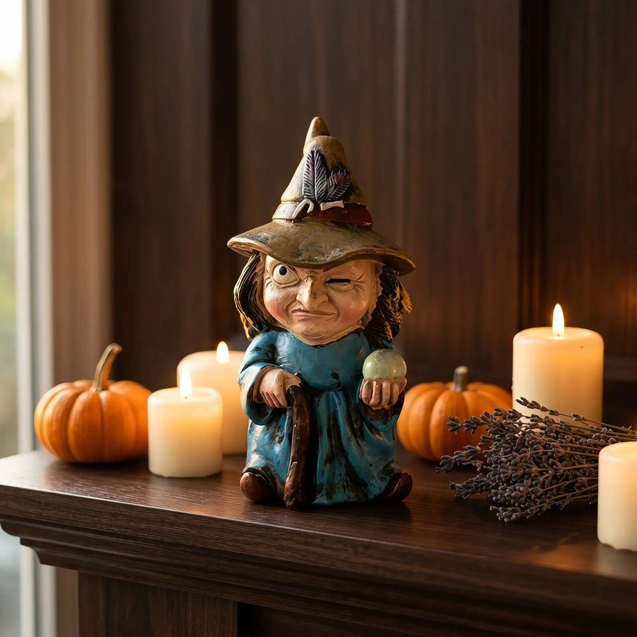 1pc Crystal Ball Witch Ornament, Resin Craft, Home Decor, Desktop Miniature, Halloween Decoration, Unique Art Piece, Figurines
