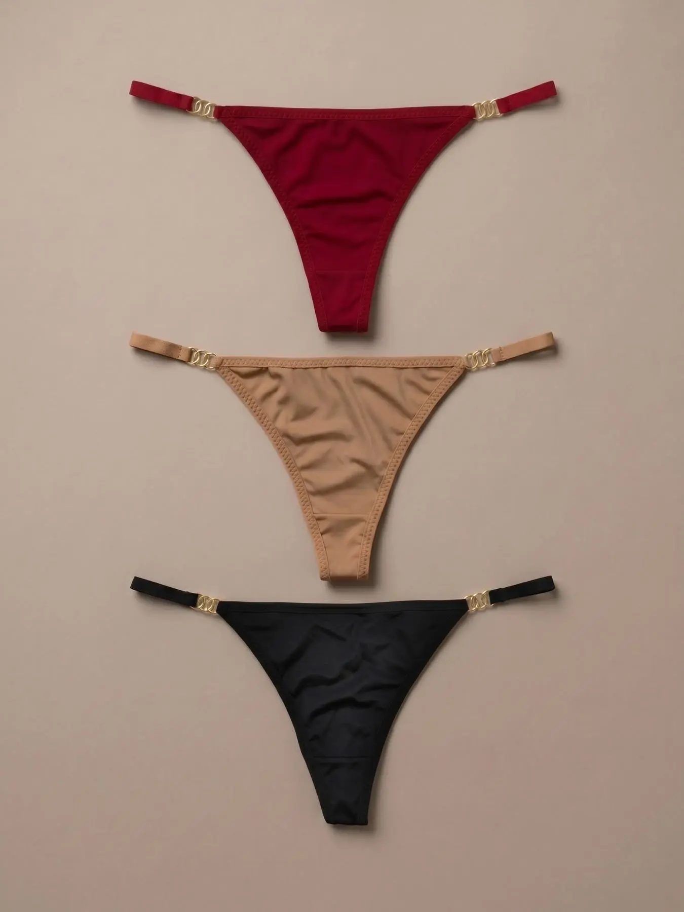 3-Pack Value Set: Gold Ring Seamless Thongs, Panties, Breathable, High Elasticity, Essential Luxury Experience, All Seasons, Fitted Style