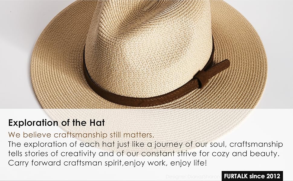 FURTALK UPF 50+ Straw Fedora Panama Hat, Wide Brim Summer Sun Hat for Beach Travel Vacation