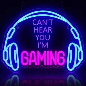 Game Neon Light, Large Bright Adjustable Colorful LED Headphone Gamer Neon Light and USB Powered Earphone Glowing Game Sign