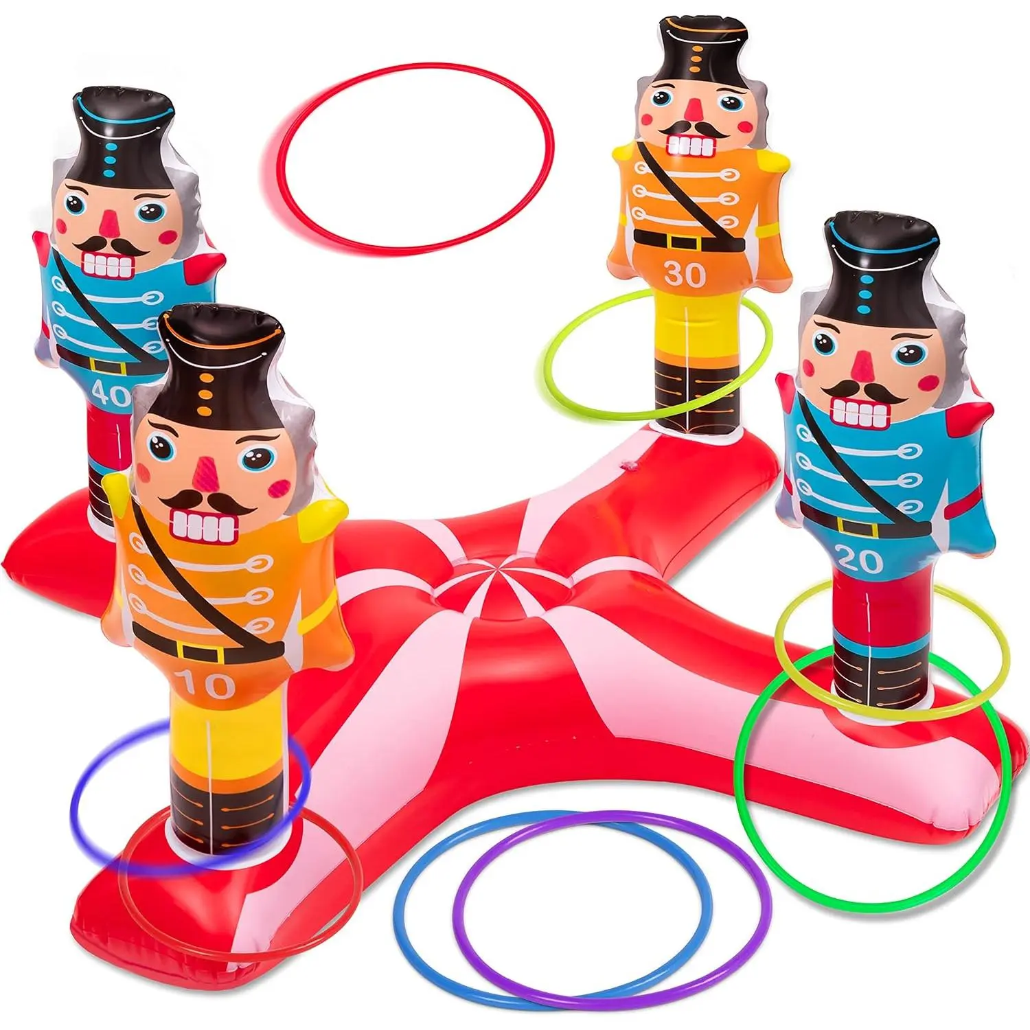 Inflatable Nutcrackers Ring Toss Game Set - Polyvinyl PVC Unisex Portable Indoor/Outdoor Multicolor Party Toy for 2 to 10 Players, Christmas Supplies Decorations Gifts
