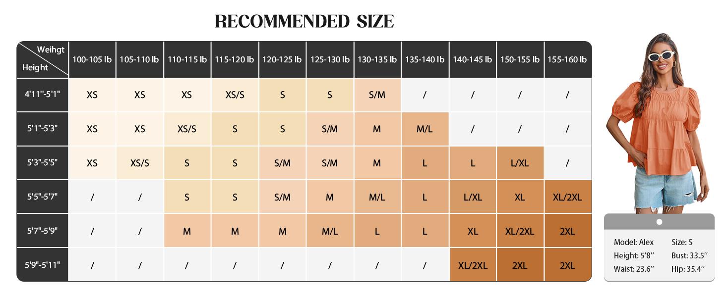 Womens Puff Sleeve Peplum Babydoll Tops Summer Smoked Pleated Cotton T-Shirts Casual Loose Fit Flowy Blouse