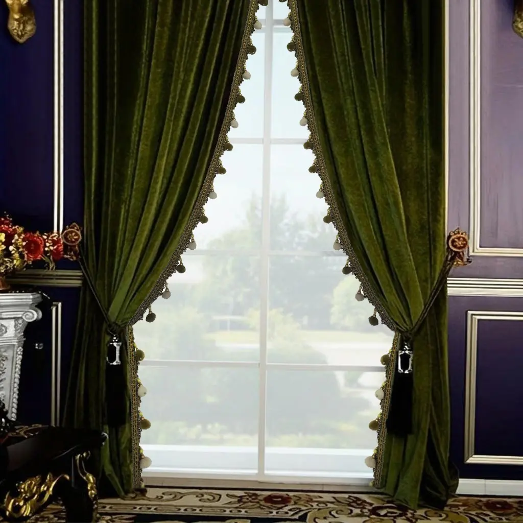 2pcs Style Simple Luxury Solid Color Living Room Bedroom Sunshade Velvet Curtain, Light Blocking Curtains, Window Curtains, Pre-Punched Holes