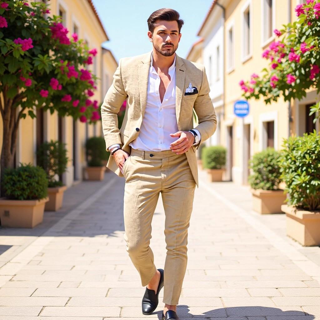 Men's Casual Linen Blend Blazer Slim Fit Notch Lapel One-Button Jacket With Center Vent For Everyday Wear Men's Casual Linen Blend Blazer Slim Fit Notch Lapel One-Button Jacket With Center Vent For Everyday Wear