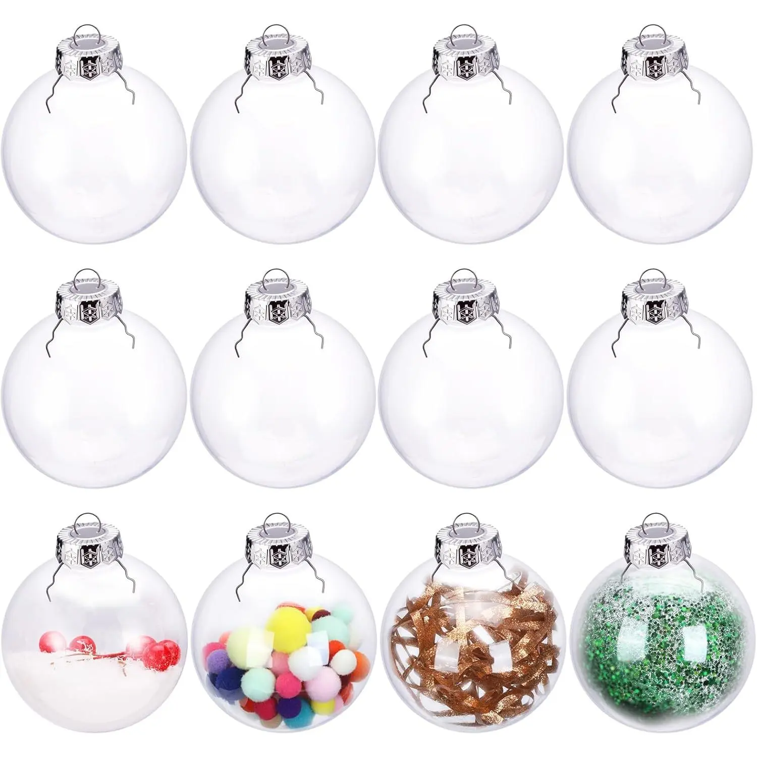 12 Pack 3.15''/80mm Clear Plastic Fillable Ornament Balls for Christmas Holiday Wedding Home Decor