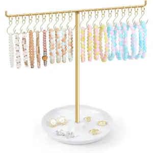 Bracelet Holder Display, Gold Jewelry Holder with 20 Movable Hooks Bracelet Stand Organizer, Jewelry Display Stand for Necklaces Bangles