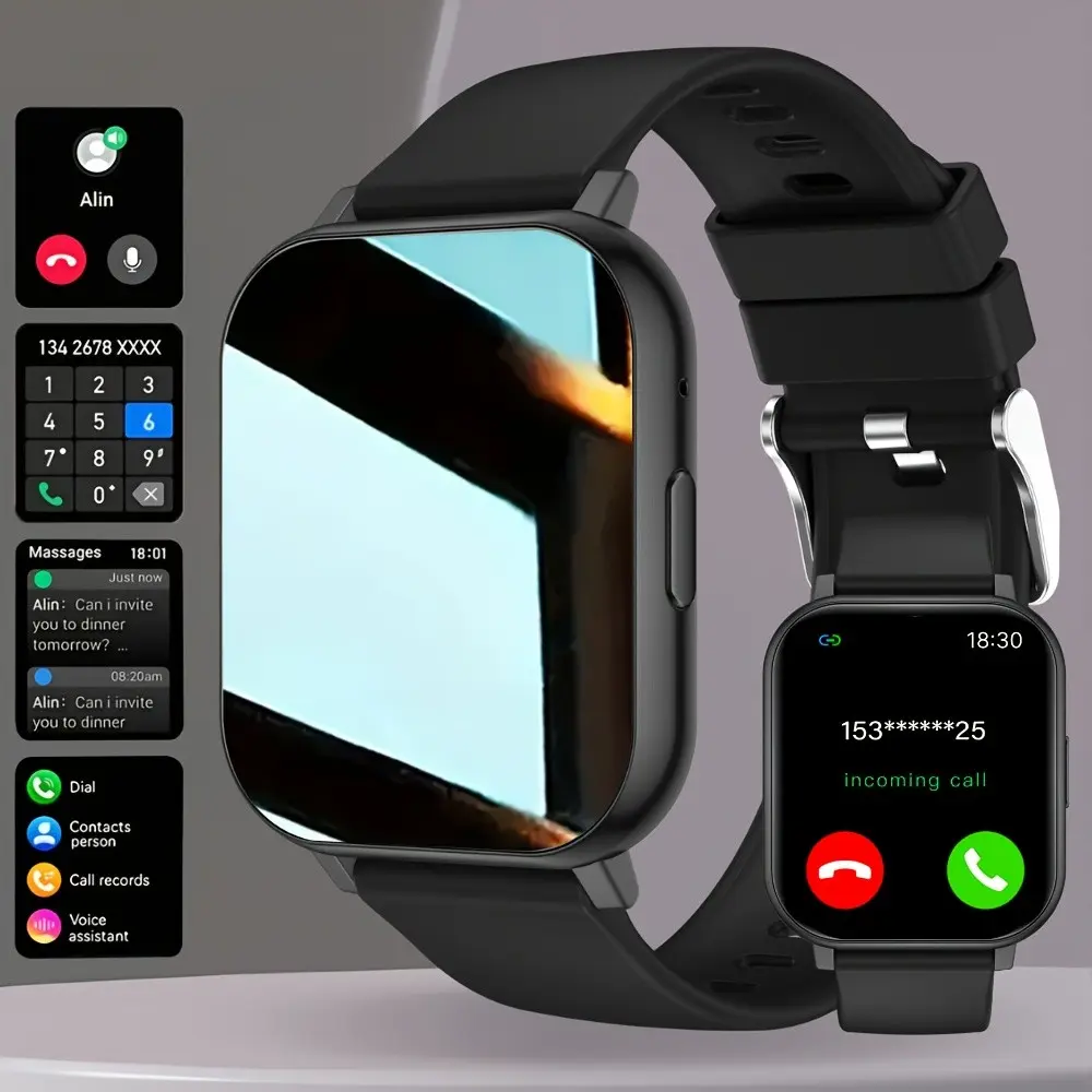 New Touchscreen Smartwatch Wearable Unisex, Valentine's Gift, Wireless Bluetooth Calls/sms, Multiple Sports Modes, Remote Camera Control, Fitness Tracker, USB Charging, Android, Silicone Band