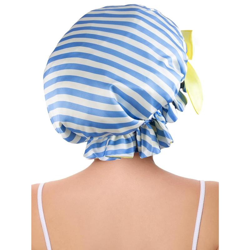 Silk Bonnet, Satin Hair Shower Cap for Sleeping Women 2025 Tie Band Adjustable Straps  Wrap for Curly Hair Blue Stripe F