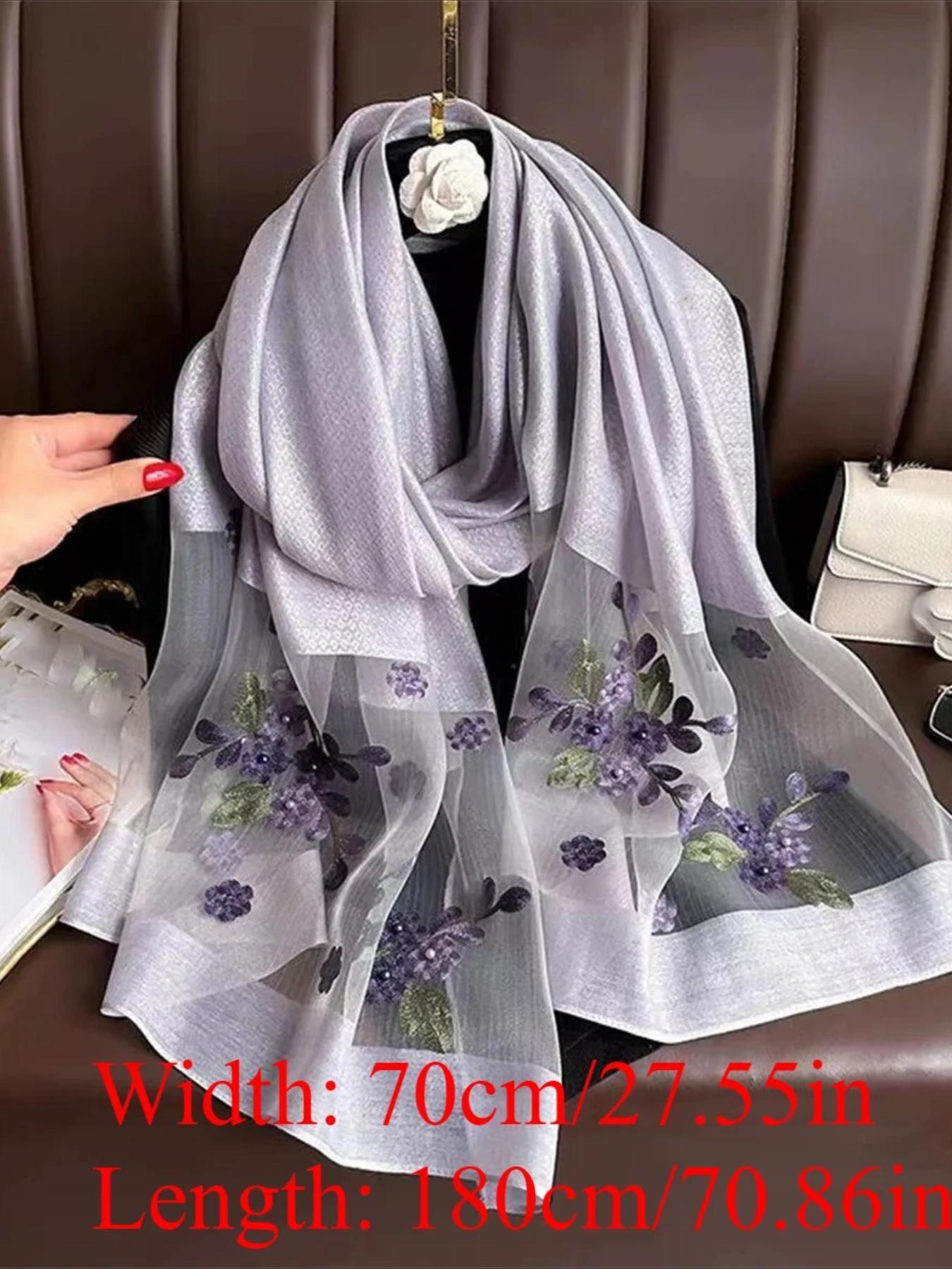 Floral Embroidery Scarf, Fashionable Soft Comfortable Shawl for Women & Girls, Casual Versatile Scarf for Daily Wear