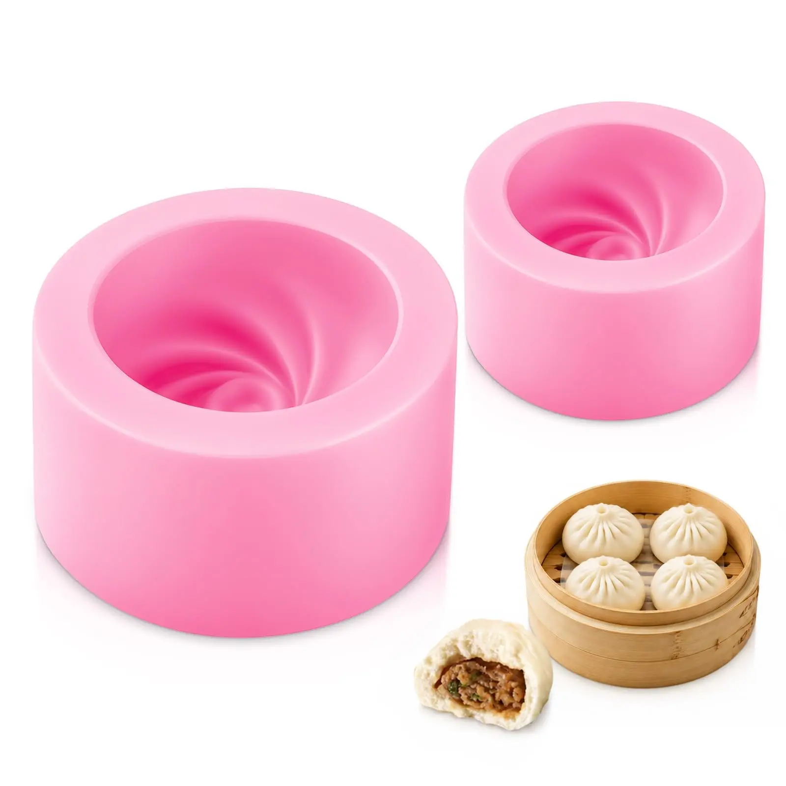 2 PCS Bun Dumpling Maker Silicone Utensils Steamed Stuffed Bun Making Maker Handmade Baozi Makers Cooking Tools（Large+ Small）
