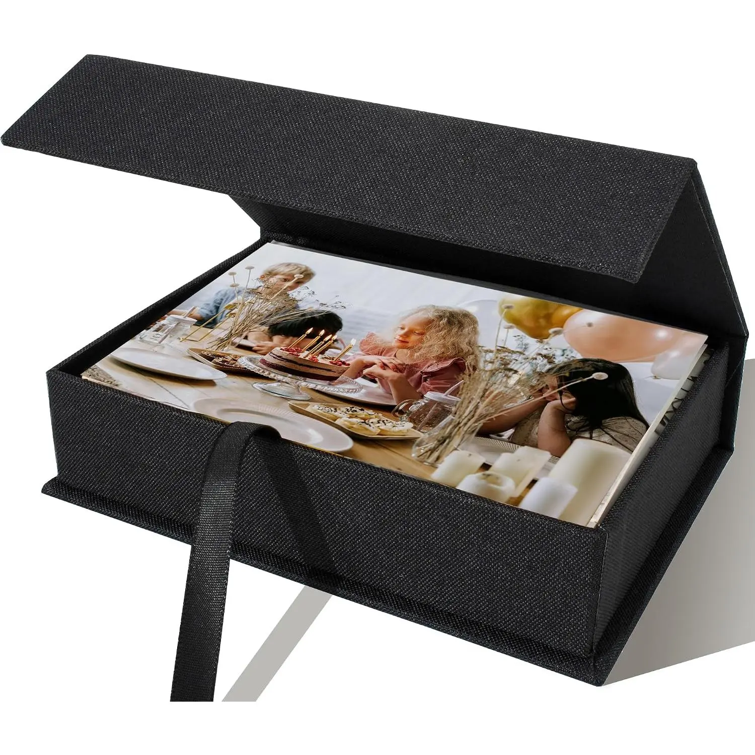 Photo Storage Box for 4x6 Photos, Acid-Free Organizer Box with Lid, Black | Linen Archival Memory  Box for 4x6 Pictures, Postcards, Invoice & Scrapbooking Supplies, Photo Cases,  Box