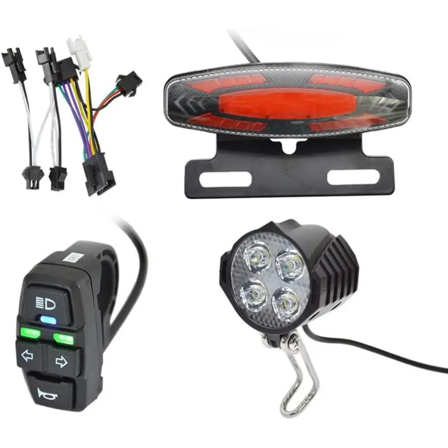Ebike Headlight and Tail Light Sets, 24V to 48V Front Rear  Lights Kit, LED Night Spotlight Cycling Modification  24-48V