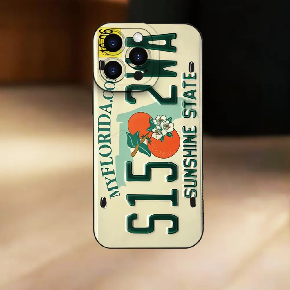Phone Case: A 2D flat, luxurious, niche Florida license plate print matte phone case for the iPhone 17, perfectly compatible with the iPhone 17/16/15/14/13/12/11/Mini/Plus/Pro/Max series