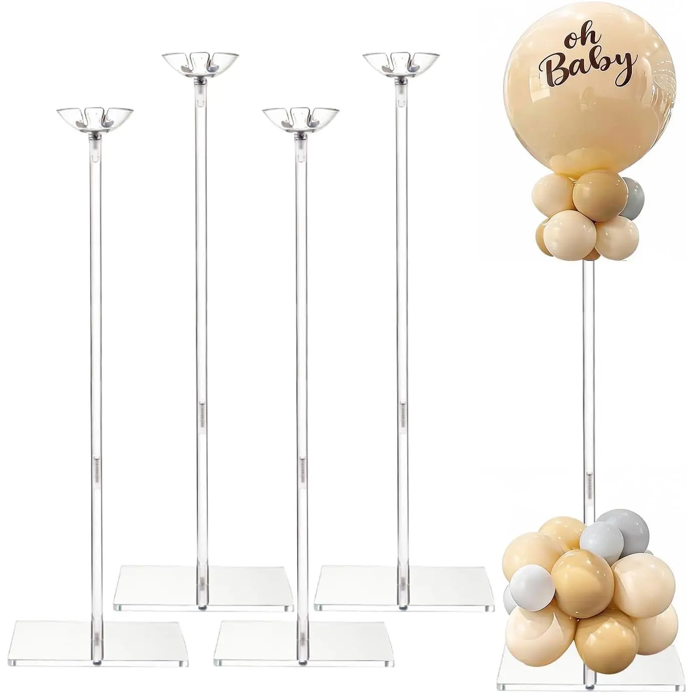 Clear Acrylic Balloon Stands for Table, Adjustable 15.75 Inch 23.6 Inch 31.5 Inch Reusable Balloon Stick Base Centerpieces Holders for Tables, Wedding, Birthday Table & Floor Party Decor (Set of 4)