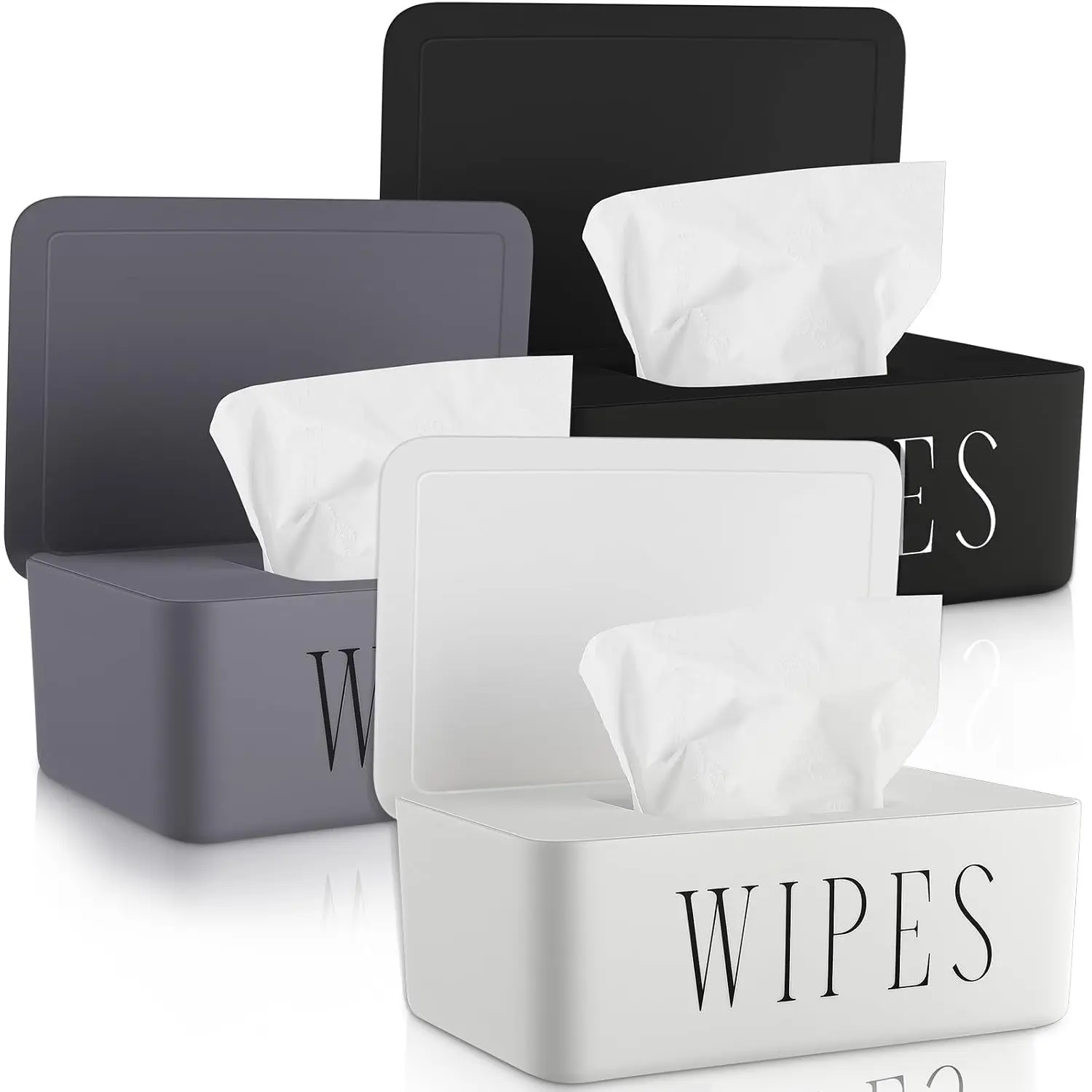 3 Pack Refillable Baby Wipes Dispenser Holder with Lid – Multipurpose Storage Container for Bathroom Wipes, Toilet Tissue, Home, Office, Car (Small, Black/White/Gray)(Gift)