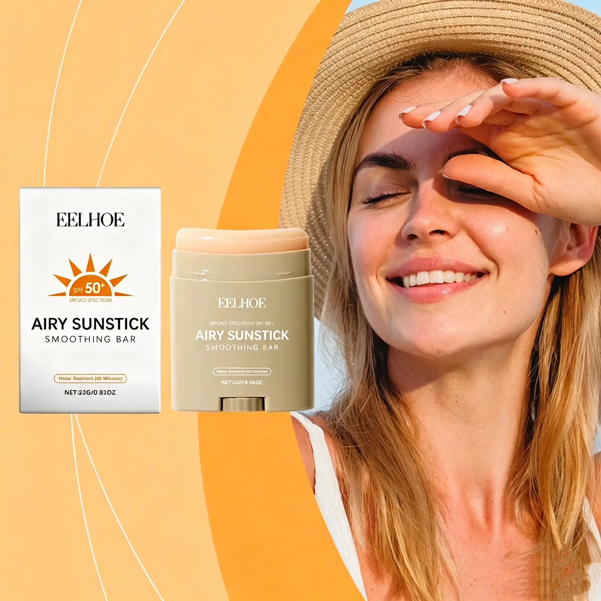 Refreshing Moisturizing Colored Sunscreen Moisturizer Stick Spf50+, High Protection, Waterproof, Sweatproof, Portable Touch-Up, Suitable for All Skin Types