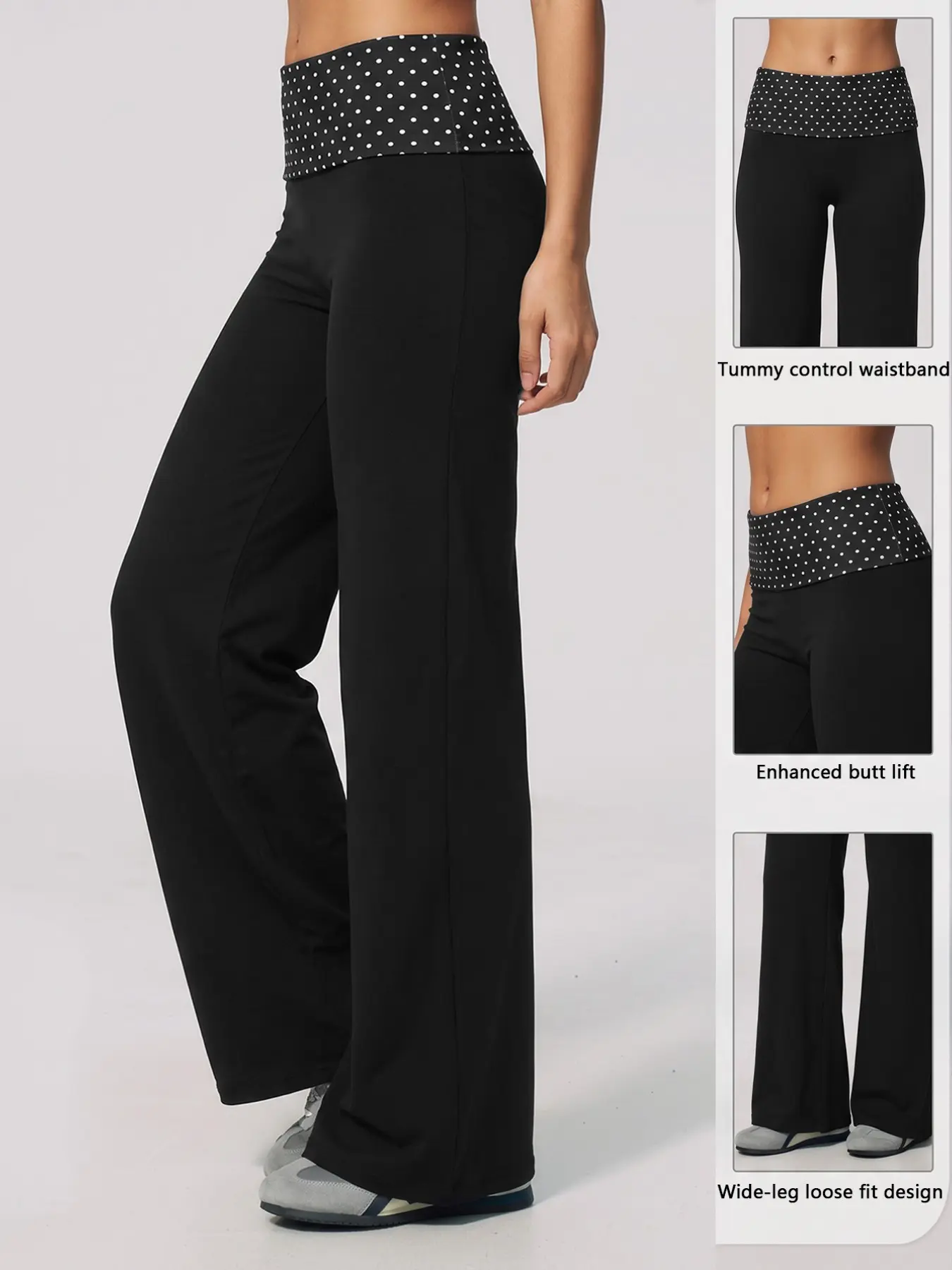 Women's High-Waisted Elastic Yoga Pants, Polka Dot Print, Comfortable Sporty Leggings, Ideal for Gym & Running