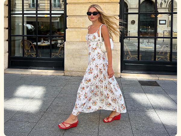 Athlefit Women's Dressy Summer Wedge Sandals Slip On Casual Strappy Thong Slides Cute Square Open Toe Flip Flop Heels