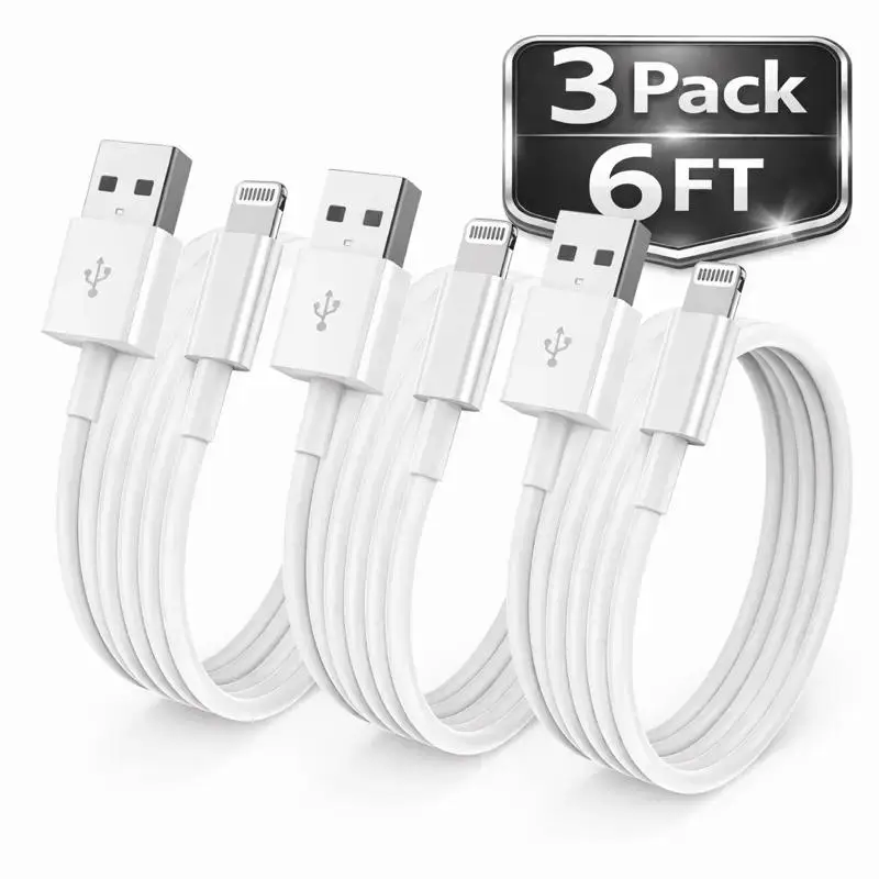 3-Pack 6FT Lightning Charging Cables Fast USB Charger Cord for iPhone 6/7/8/X/11/12/13/14  iPad & AirPods