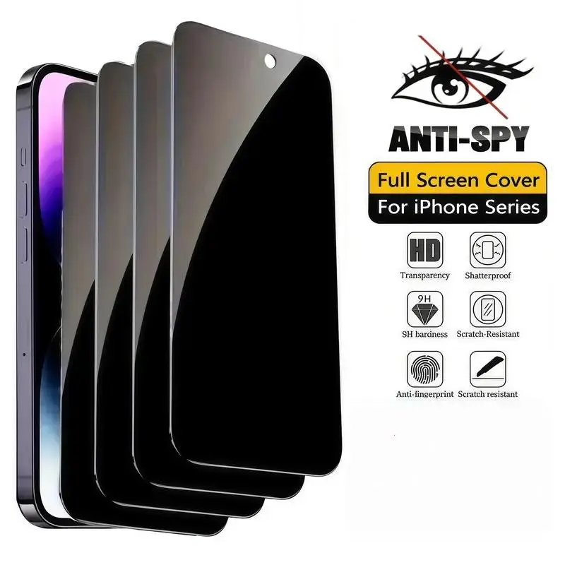 2Pcs Anti-Spy Privacy Tempered Glass Screen Protectors, Phone Accessories, Protective Shield Compatible with iPhone 11/12/13/14/15/16/16e/17/18 Plus/Air/Pro Max