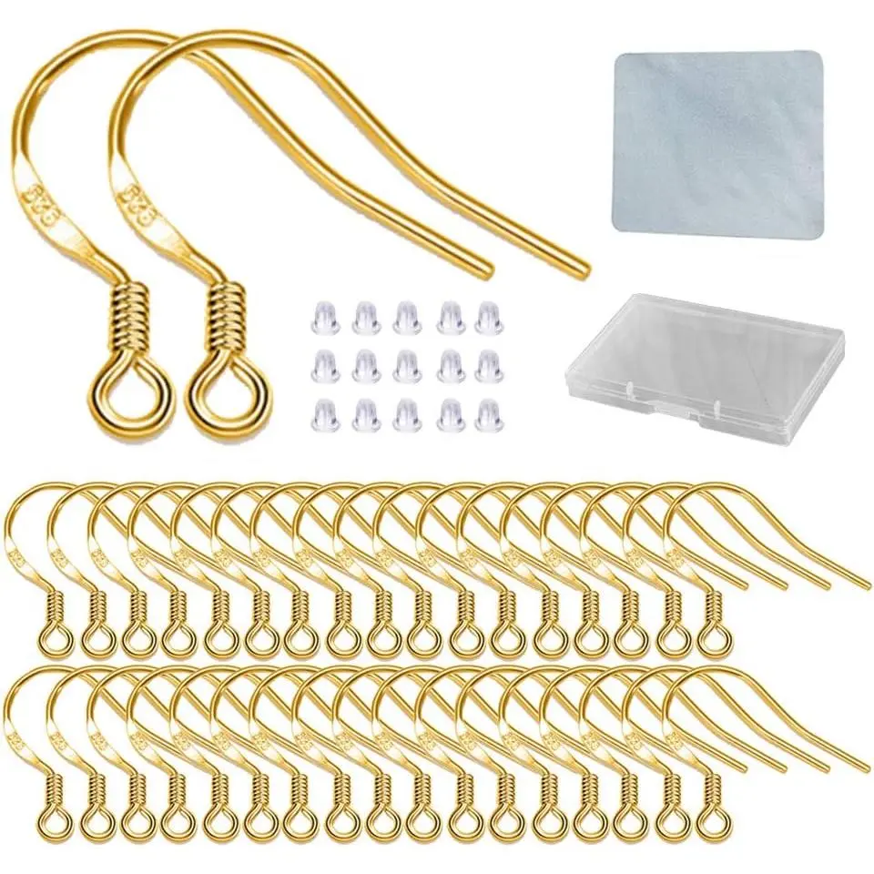 Earring Hooks - 120 count/60 Pairs  plated copper  Ear Wires Fish Hooks for  Making,  Findings  with 120 count Rubber Earring Backs Stopper for DIY Earrings