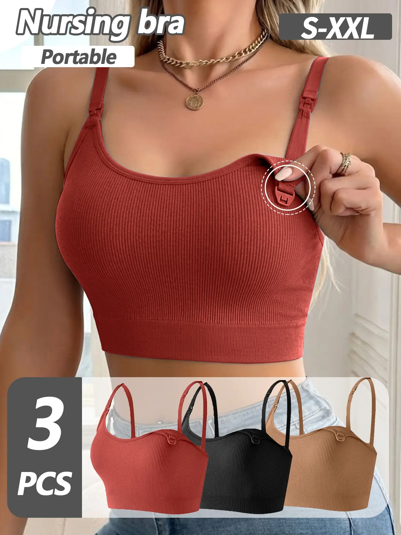 3-Pack Maternity Nursing Bras with Detachable Straps-Removable Straps, Multi-Occasion Wear, Comfortable and Convenient, Wireless Maternity Bra