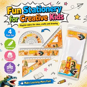 【Back to School】4 Piece Dinosaur Geometry Ruler Set with Protractor and Triangle Rulers, Lightweight Math Tools for Kids, School, Drawing and Crafts