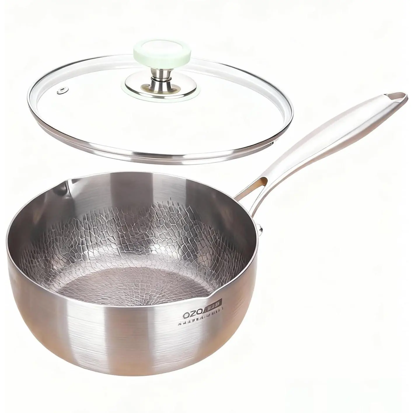 Titanium Saucepan with Lid, Non-Stick Titanium Pot, 500°F Heat Resistant, Fast & Even Heating, Universal for Induction Gas Electric Glass Halogen Cooktops, Dual-Pour Spouts Design (1.5 QT)