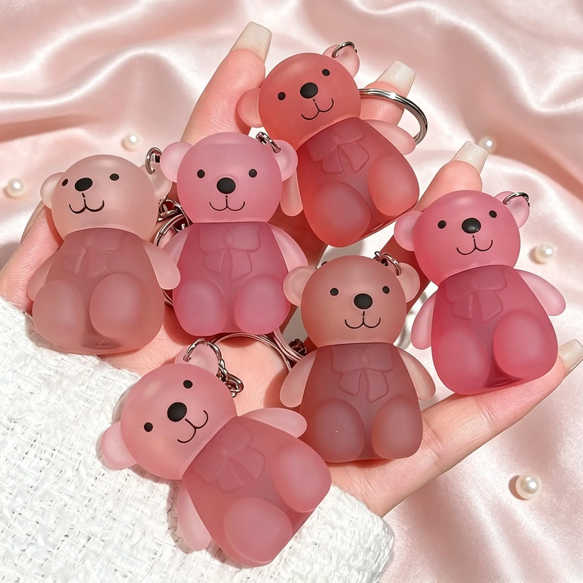 Frost Gradient Bear Lip Mud, Cute Bear Keychain Velvet Matte Lip Cream, Girly Student Daily Cosmetic