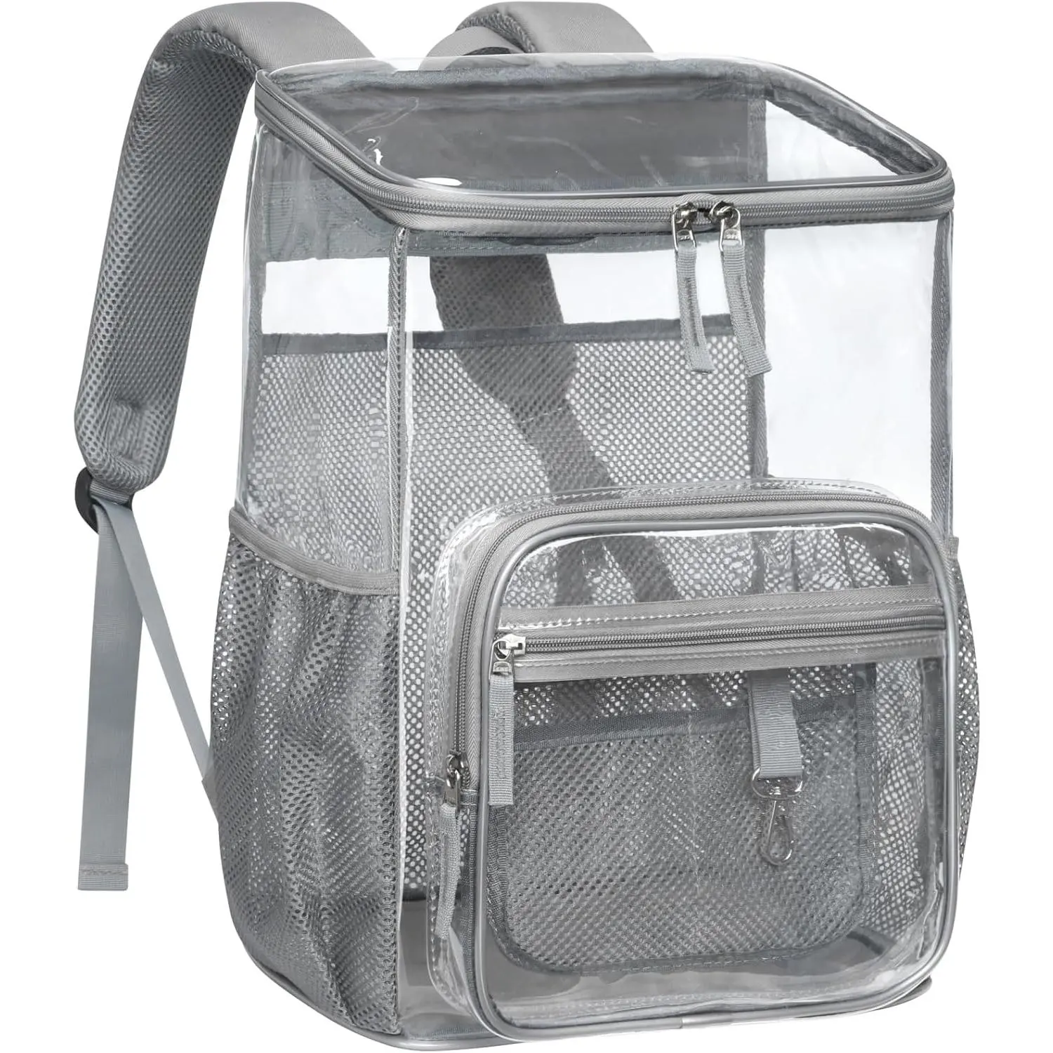 Clear Backpack for School - 17 Inch Top Loading Bookbag, Grey | Flap Top Quick Access, Large Main Compartment, Heavy Duty PVC, 900D Oxford Base, Fit 16"Laptop, Support 22 lbs. 12 Plus