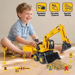 Inertial Drive Excavator Toy with Trailer, Three-In-One Construction Vehicle Set with Bulldozer and Dump Truck, Suitable for Boys Aged 3+