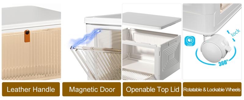 4-Tier Stackable Plastic Storage Bins Organizer, 93 Qt Total Capacity, Foldable Storage Boxes with Lids & Wheels, Translucent Front Door for Bedroom, Living Room, Office