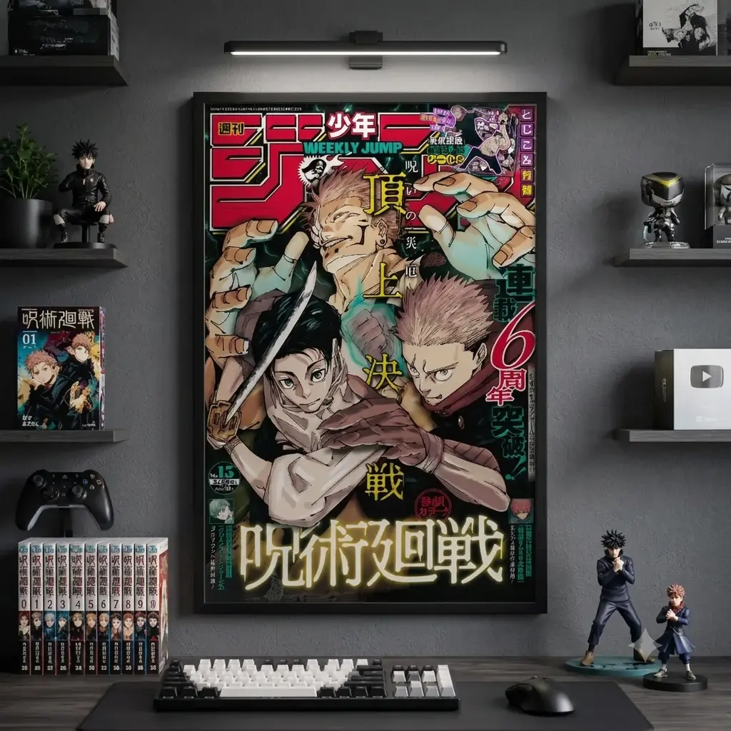 Jujutsu Kaisen Weekly Shonen Jump Manga Cover Canvas Wall Art Print Itadori Yuji Sukuna Anime Poster Japanese Manga Aesthetic Vintage Magazine Style Decor Bedroom Living Room Office Gift for Anime Fans Teen Room Decor, Gaming Room Art, Manga Fan Gift