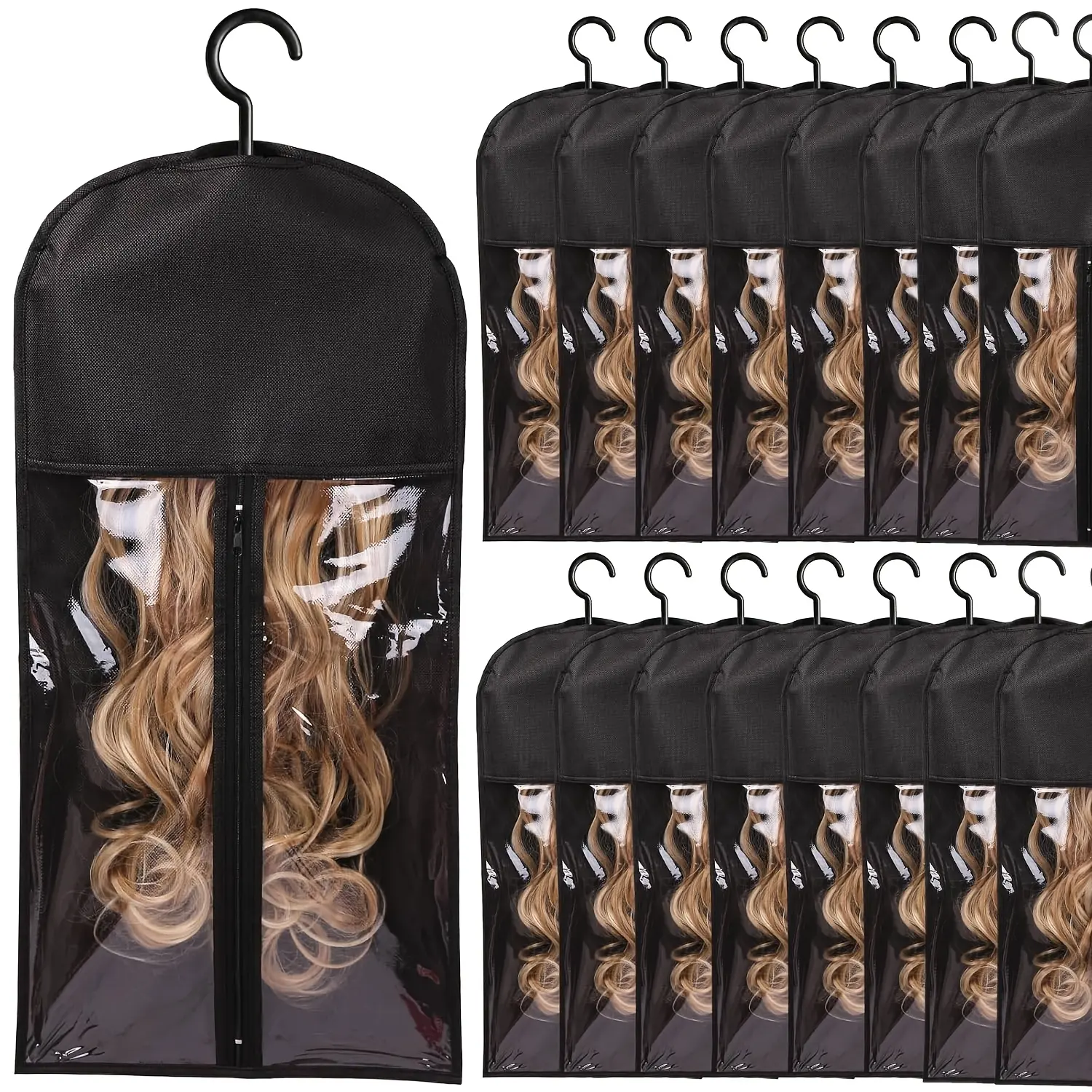 WS--52pcs Set (20 Storage Bags of 19.69inch And 32 Hooks), Wig Dust-Proof Bag Set, Suitable for Wig Storage And Dust Protection, Portable Wig Cover, A Must-Have for Outings