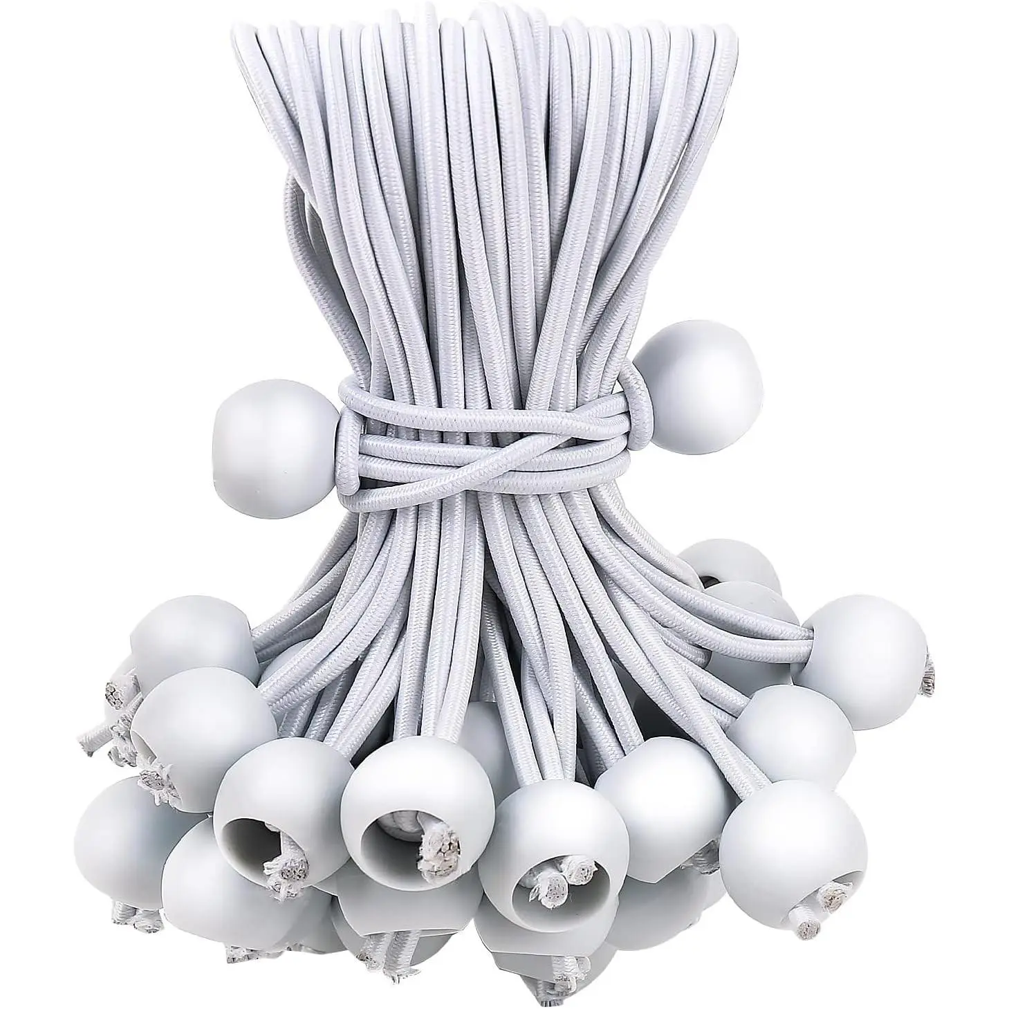 50PCS 6 Inch White Heavy Duty Outdoor Ball Bungee Cords, UV Resistant Tarp Tie Down Bungee Balls (1 Inch Ball) for Shelter Camping Cargo Tent Poles
