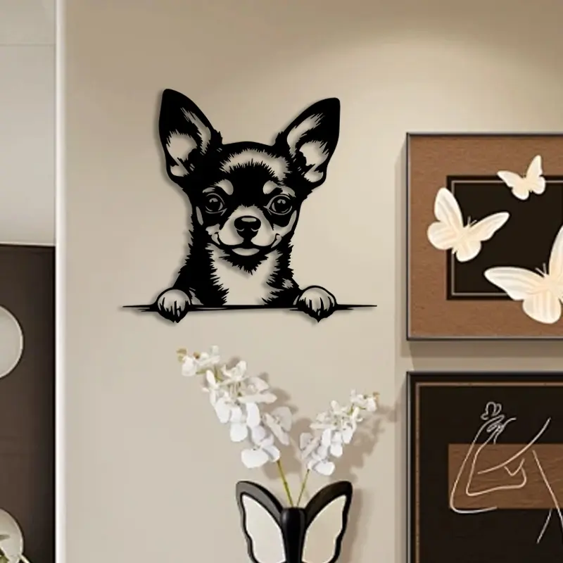 1pc Cute Chihuahua Metal Wall Art, Cute Chihuahua Statue Mural, Perfect for Living Room, Pet Corner, Zoo Wall Decor, Whimsical Decor, Ideal Gift for Dog Lovers