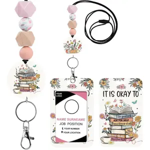 Inspirational Quote Lanyards for ID Badges, Teacher Lanyard with ID Holder, Mental  Cute Floral Book  Beaded Breakaway  Accessories, Teacher Appreciation Gifts for Women
