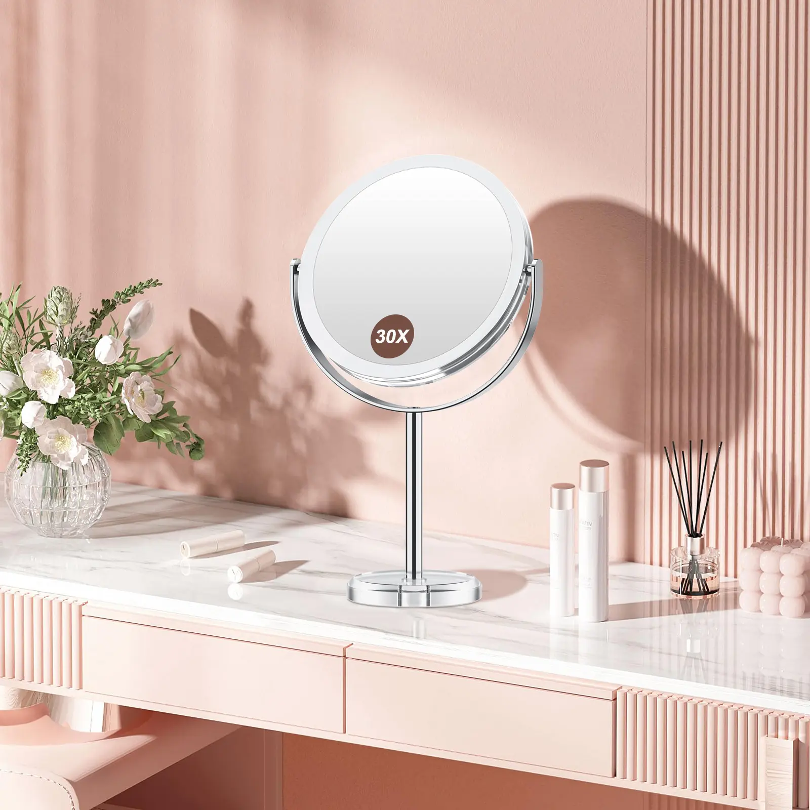 1X/30X Magnifying Makeup Mirror with Stand, 360° Rotation Portable Vanity Mirror For Room Decor, Travel Mirror with Magnification, Travel Desk Mirror, Gift For Women, Mothers Day Gifts for Mom