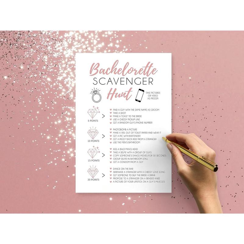25 White Bachelorette Scavenger Hunt Party , Drinking  and Dares, Fun Novelty Cards for Girls Night Out