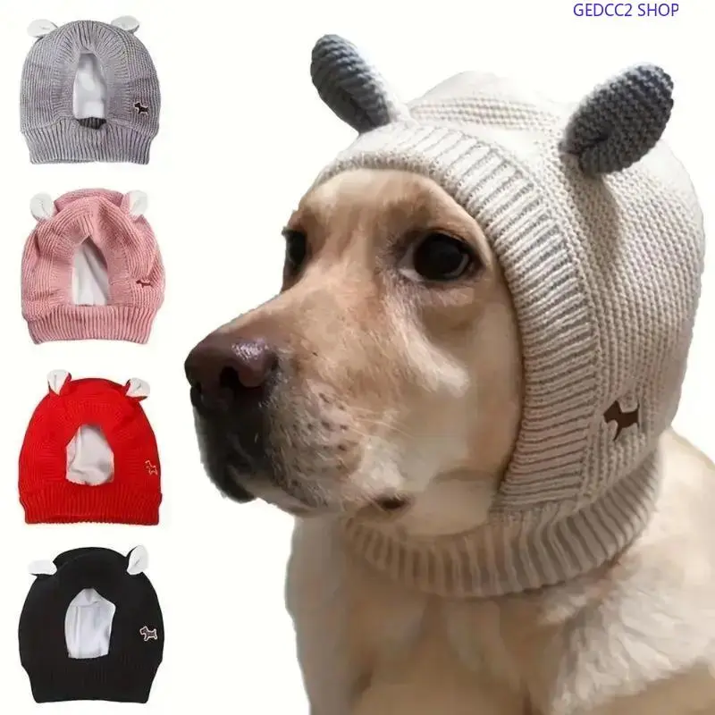 Orange M-Cotton Anti-Noise Knit Dog Hat with Quiet-Ears - Soft Winter Ear Warm Headwear for Medium & Large Dogs, Multi Sizes, Comfortable, Soft Cotton, Clothing
