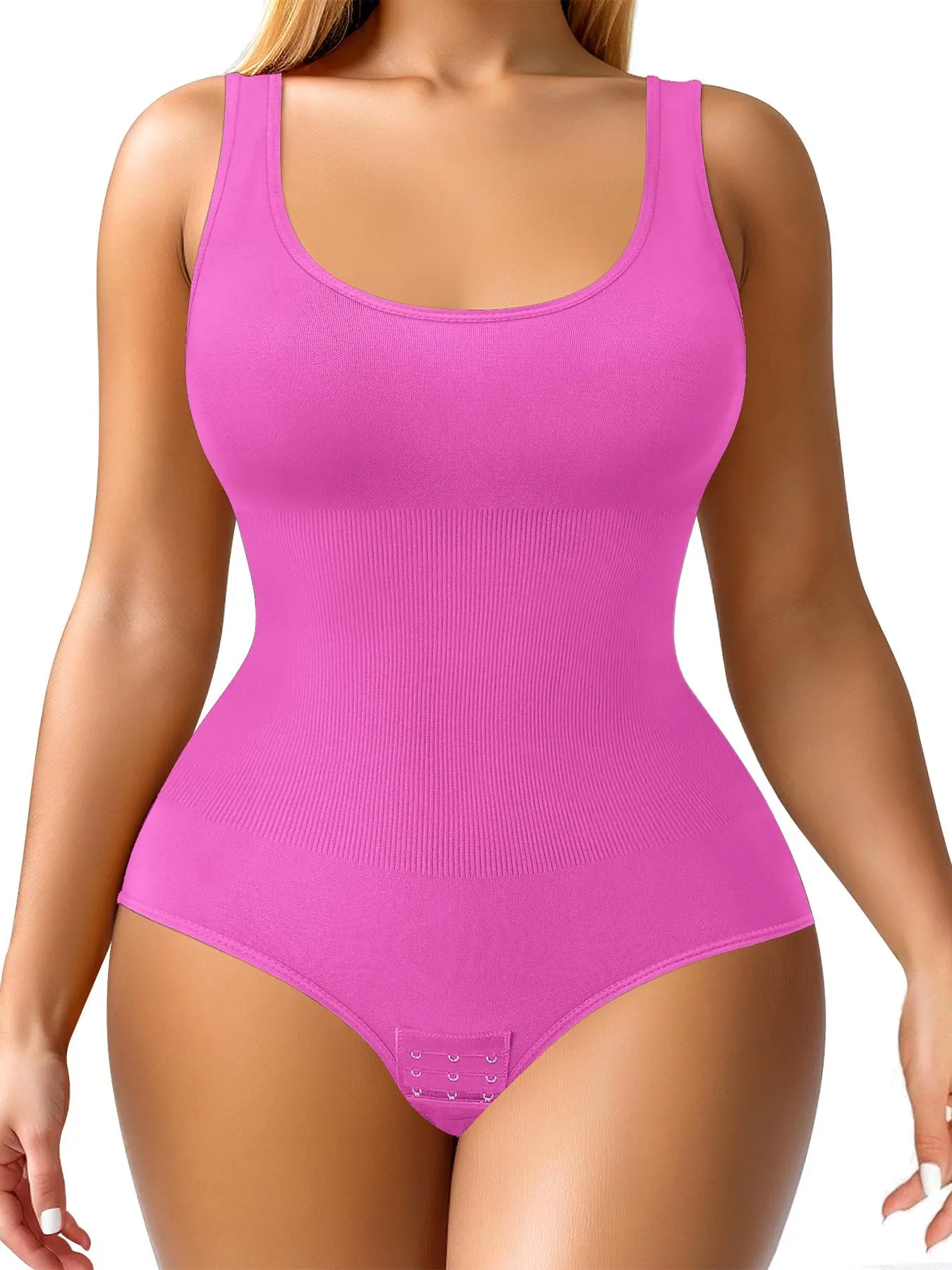 Women's Plain Round Neck Sleeveless Shapewear Bodysuit, Casual Basic Tummy Control Bodysuit, Ladies Shapewear for Summer