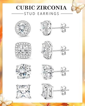 Hypoallergenic Gold Plated CZ Stud Earrings - Royal Blue Cubic Zirconia Halo for Sensitive Ears (Sterling Silver Base)accessories men and women earring stack