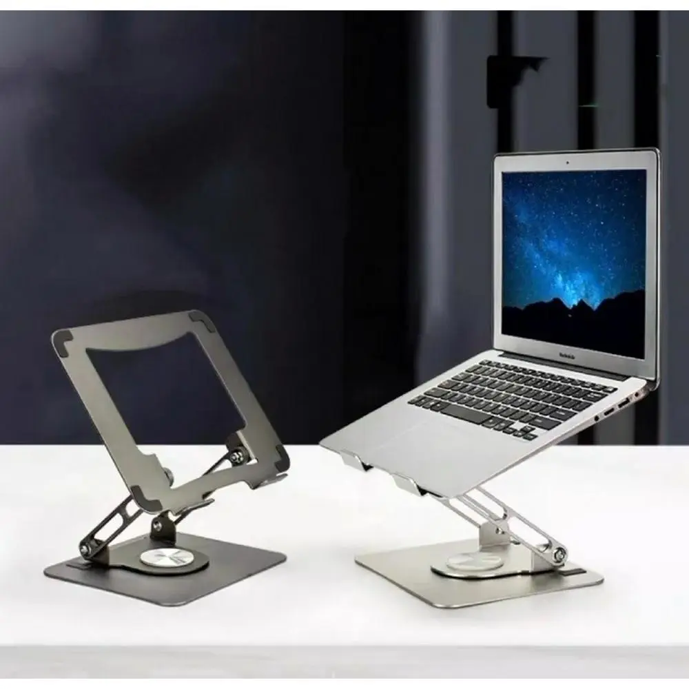 Metal 360-Degree Rotating Base Laptop Stand - Adjust Height Ergonomic Bracket with Heat Dissip. for Laptops, Desktop PCs | Electronics Accessory