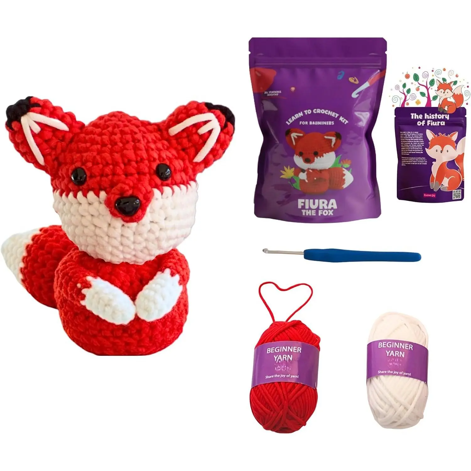 Beginner Crochet Kit for Adults &  - -in- Amigurumi Starter Pack with Step-by-Step Video Tutorials - Make Your Own Stuffed  (Fox) - DIY Craft Hobby .  for Women, Teens & Adults