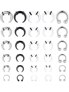 30pac 16G-6G Septum Pincher Tapers Rings Acrylic Stainless Steel Internally Threaded Spike Horseshoe Barbells Septum Pincher Nose Ear Cartilage Stretching Kit for Women Men